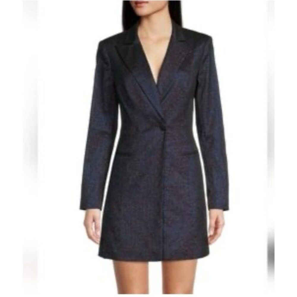 Aidan Mattox Shimmering Mag Multi Tuxedo Mini Dress 2 Metallic Long Sleeve NEW
